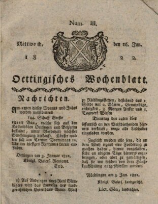 Oettingisches Wochenblatt Mittwoch 16. Januar 1822