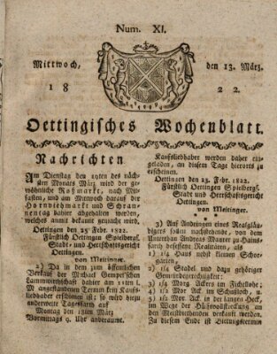 Oettingisches Wochenblatt Mittwoch 13. März 1822