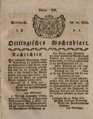 Oettingisches Wochenblatt Mittwoch 20. März 1822