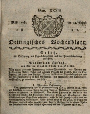 Oettingisches Wochenblatt Mittwoch 14. August 1822