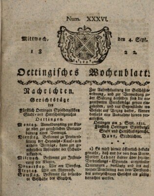 Oettingisches Wochenblatt Mittwoch 4. September 1822