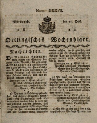 Oettingisches Wochenblatt Mittwoch 11. September 1822
