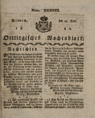 Oettingisches Wochenblatt Mittwoch 25. September 1822