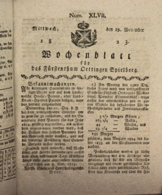 Wochenblatt für das Fürstenthum Oettingen-Spielberg (Oettingisches Wochenblatt) Mittwoch 19. November 1823