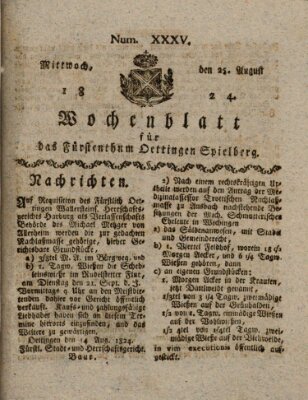 Wochenblatt für das Fürstenthum Oettingen-Spielberg (Oettingisches Wochenblatt) Mittwoch 25. August 1824