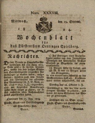 Wochenblatt für das Fürstenthum Oettingen-Spielberg (Oettingisches Wochenblatt) Mittwoch 15. September 1824