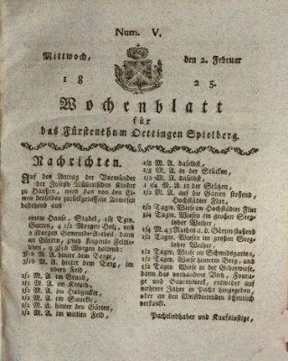 Wochenblatt für das Fürstenthum Oettingen-Spielberg (Oettingisches Wochenblatt) Mittwoch 2. Februar 1825