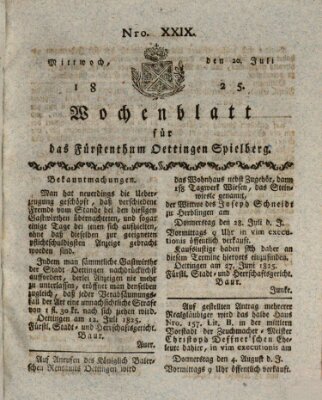 Wochenblatt für das Fürstenthum Oettingen-Spielberg (Oettingisches Wochenblatt) Mittwoch 20. Juli 1825