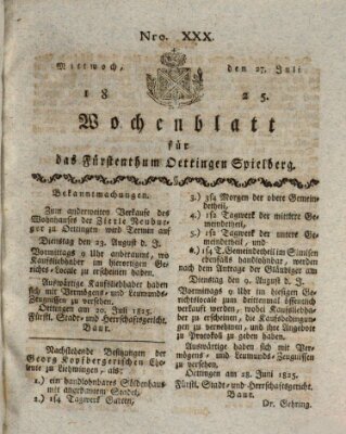 Wochenblatt für das Fürstenthum Oettingen-Spielberg (Oettingisches Wochenblatt) Mittwoch 27. Juli 1825