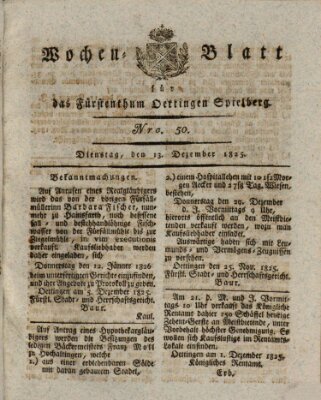 Wochenblatt für das Fürstenthum Oettingen-Spielberg (Oettingisches Wochenblatt) Dienstag 13. Dezember 1825
