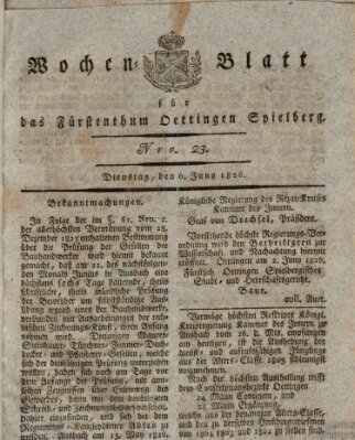 Wochenblatt für das Fürstenthum Oettingen-Spielberg (Oettingisches Wochenblatt) Dienstag 6. Juni 1826