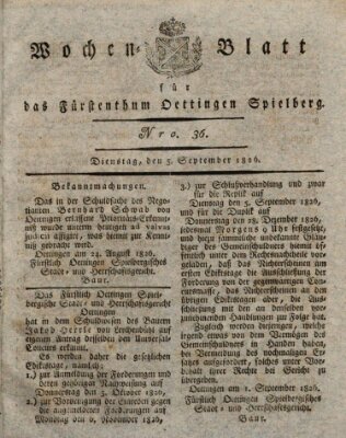 Wochenblatt für das Fürstenthum Oettingen-Spielberg (Oettingisches Wochenblatt) Dienstag 5. September 1826