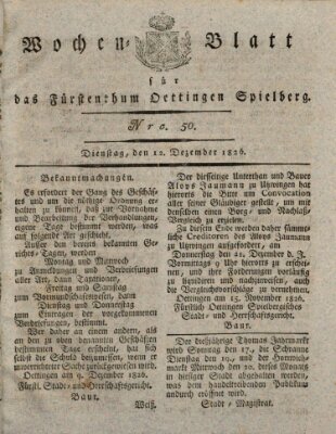 Wochenblatt für das Fürstenthum Oettingen-Spielberg (Oettingisches Wochenblatt) Dienstag 12. Dezember 1826