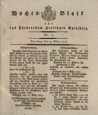 Wochenblatt für das Fürstenthum Oettingen-Spielberg (Oettingisches Wochenblatt) Dienstag 13. März 1827
