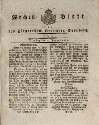 Wochenblatt für das Fürstenthum Oettingen-Spielberg (Oettingisches Wochenblatt) Dienstag 13. Januar 1829