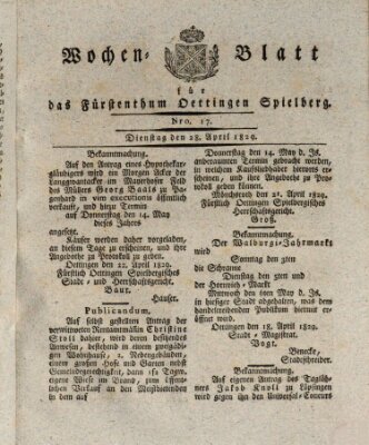 Wochenblatt für das Fürstenthum Oettingen-Spielberg (Oettingisches Wochenblatt) Dienstag 28. April 1829