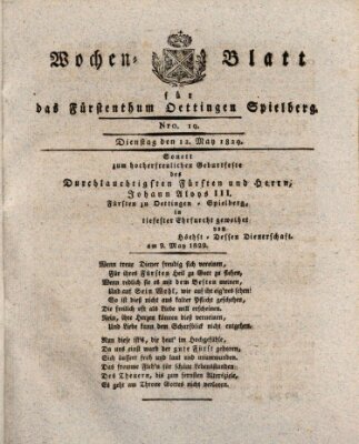 Wochenblatt für das Fürstenthum Oettingen-Spielberg (Oettingisches Wochenblatt) Dienstag 12. Mai 1829