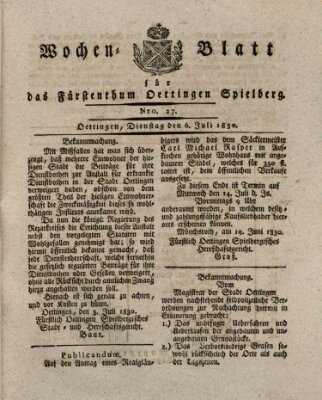 Wochenblatt für das Fürstenthum Oettingen-Spielberg (Oettingisches Wochenblatt) Dienstag 6. Juli 1830