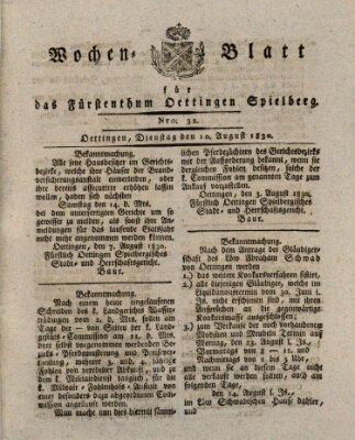 Wochenblatt für das Fürstenthum Oettingen-Spielberg (Oettingisches Wochenblatt) Dienstag 10. August 1830