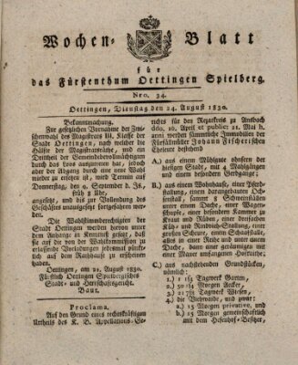 Wochenblatt für das Fürstenthum Oettingen-Spielberg (Oettingisches Wochenblatt) Dienstag 24. August 1830