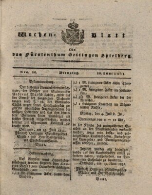 Wochenblatt für das Fürstenthum Oettingen-Spielberg (Oettingisches Wochenblatt) Dienstag 28. Juni 1831