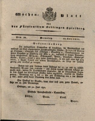 Wochenblatt für das Fürstenthum Oettingen-Spielberg (Oettingisches Wochenblatt) Dienstag 12. Juli 1831