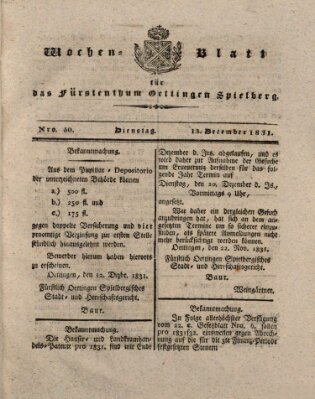 Wochenblatt für das Fürstenthum Oettingen-Spielberg (Oettingisches Wochenblatt) Dienstag 13. Dezember 1831