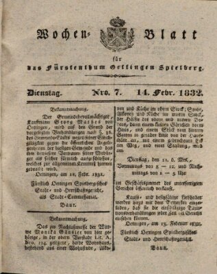 Wochenblatt für das Fürstenthum Oettingen-Spielberg (Oettingisches Wochenblatt) Dienstag 14. Februar 1832
