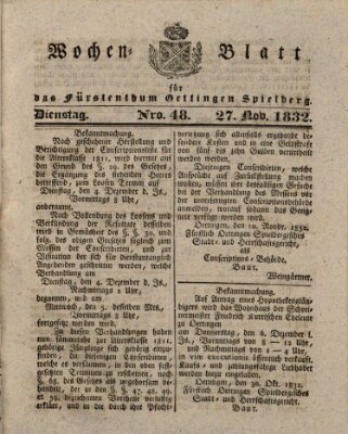 Wochenblatt für das Fürstenthum Oettingen-Spielberg (Oettingisches Wochenblatt) Dienstag 27. November 1832