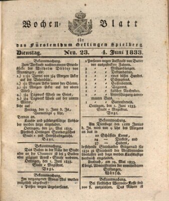 Wochenblatt für das Fürstenthum Oettingen-Spielberg (Oettingisches Wochenblatt) Dienstag 4. Juni 1833