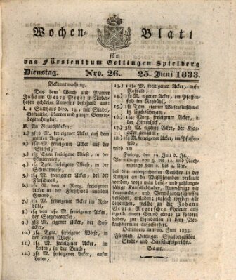 Wochenblatt für das Fürstenthum Oettingen-Spielberg (Oettingisches Wochenblatt) Dienstag 25. Juni 1833