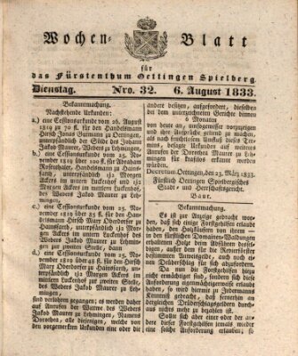Wochenblatt für das Fürstenthum Oettingen-Spielberg (Oettingisches Wochenblatt) Dienstag 6. August 1833
