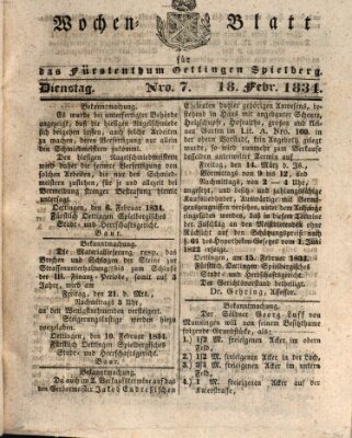 Wochenblatt für das Fürstenthum Oettingen-Spielberg (Oettingisches Wochenblatt) Dienstag 18. Februar 1834