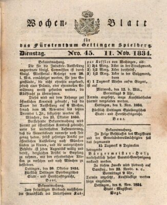 Wochenblatt für das Fürstenthum Oettingen-Spielberg (Oettingisches Wochenblatt) Dienstag 11. November 1834