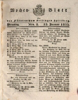 Wochenblatt für das Fürstenthum Oettingen-Spielberg (Oettingisches Wochenblatt) Dienstag 13. Januar 1835