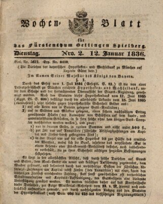 Wochenblatt für das Fürstenthum Oettingen-Spielberg (Oettingisches Wochenblatt) Dienstag 12. Januar 1836