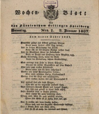 Wochenblatt für das Fürstenthum Oettingen-Spielberg (Oettingisches Wochenblatt) Dienstag 3. Januar 1837