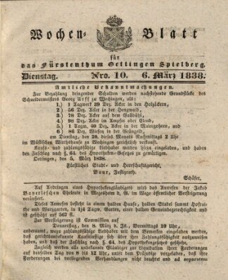Wochenblatt für das Fürstenthum Oettingen-Spielberg (Oettingisches Wochenblatt) Dienstag 6. März 1838