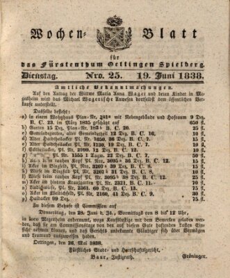 Wochenblatt für das Fürstenthum Oettingen-Spielberg (Oettingisches Wochenblatt) Dienstag 19. Juni 1838