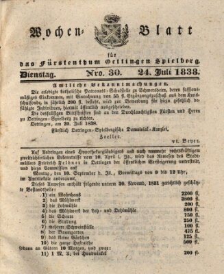 Wochenblatt für das Fürstenthum Oettingen-Spielberg (Oettingisches Wochenblatt) Dienstag 24. Juli 1838