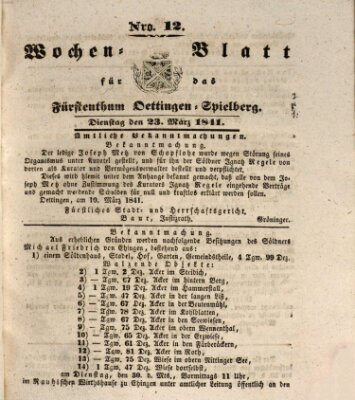 Wochenblatt für das Fürstenthum Oettingen-Spielberg (Oettingisches Wochenblatt) Dienstag 23. März 1841