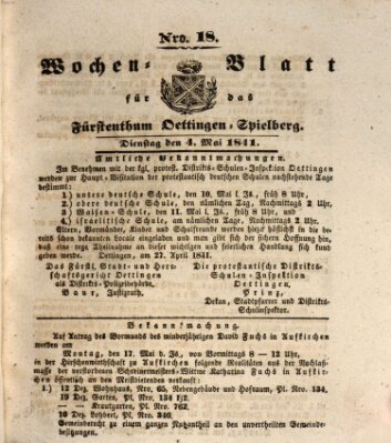 Wochenblatt für das Fürstenthum Oettingen-Spielberg (Oettingisches Wochenblatt) Dienstag 4. Mai 1841