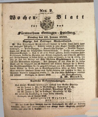 Wochenblatt für das Fürstenthum Oettingen-Spielberg (Oettingisches Wochenblatt) Dienstag 11. Januar 1842