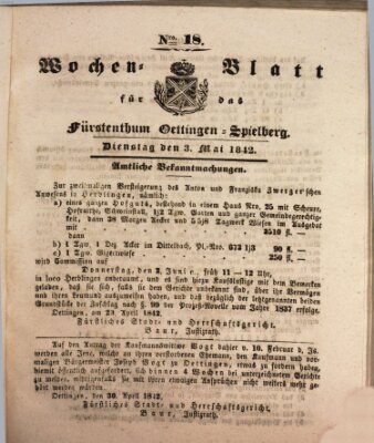 Wochenblatt für das Fürstenthum Oettingen-Spielberg (Oettingisches Wochenblatt) Dienstag 3. Mai 1842