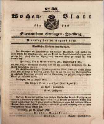Wochenblatt für das Fürstenthum Oettingen-Spielberg (Oettingisches Wochenblatt) Dienstag 16. August 1842