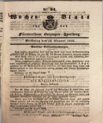Wochenblatt für das Fürstenthum Oettingen-Spielberg (Oettingisches Wochenblatt) Dienstag 23. August 1842