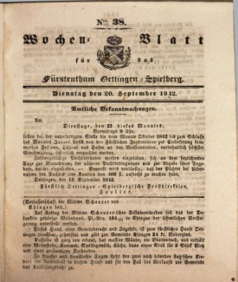 Wochenblatt für das Fürstenthum Oettingen-Spielberg (Oettingisches Wochenblatt) Dienstag 20. September 1842