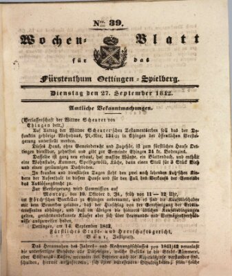 Wochenblatt für das Fürstenthum Oettingen-Spielberg (Oettingisches Wochenblatt) Dienstag 27. September 1842