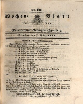 Wochenblatt für das Fürstenthum Oettingen-Spielberg (Oettingisches Wochenblatt) Dienstag 7. März 1843