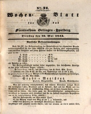 Wochenblatt für das Fürstenthum Oettingen-Spielberg (Oettingisches Wochenblatt) Dienstag 23. Mai 1843